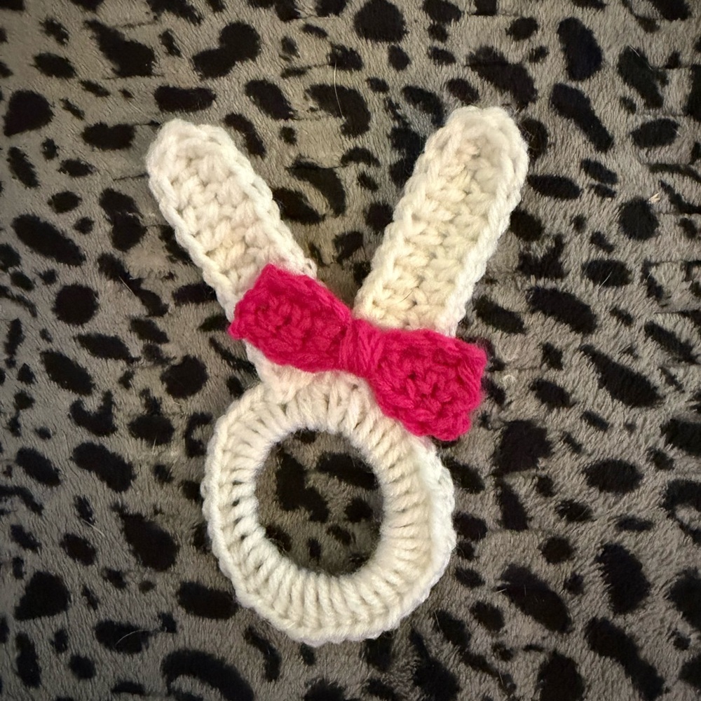 Handmade White and Pink Bunny Hair Tie